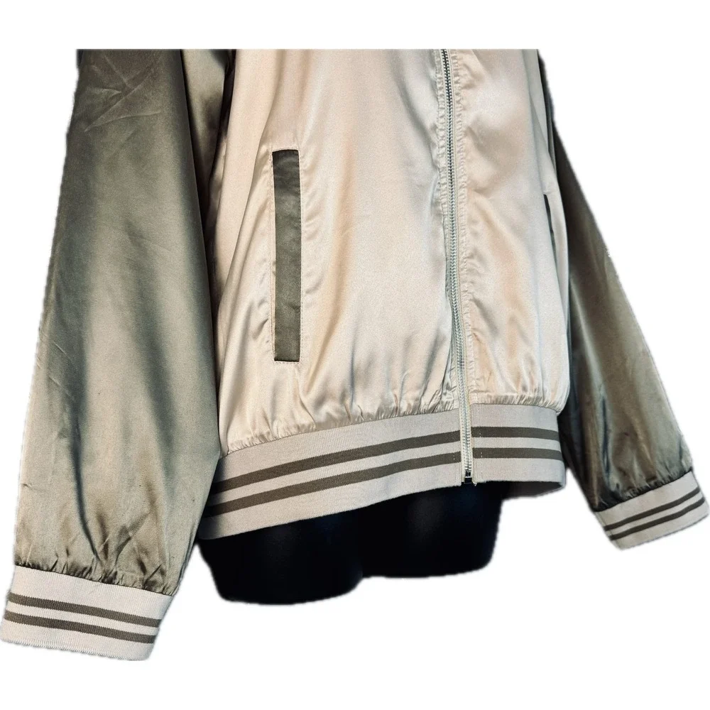 Hem &‎ Thread Bomber Zip Jacket Medium Pink Brown Colorblock Satin Raglan Sleeve